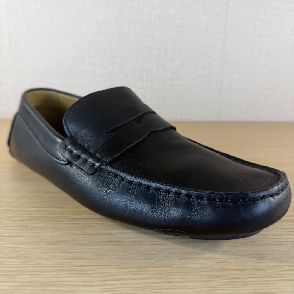 Vince Camuto Esmail Black Leather Driving Penny Loafers Mens 9 M VY-ESMAIL